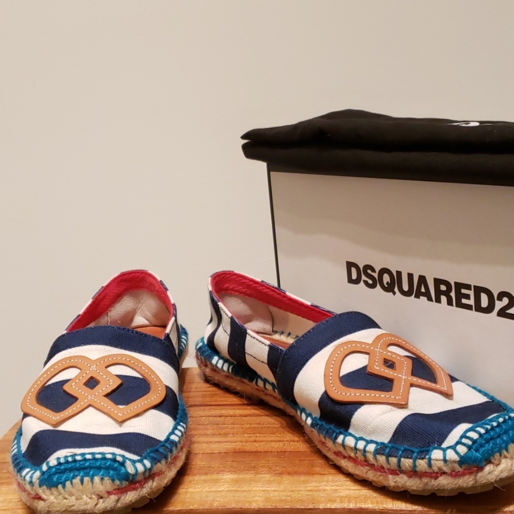 Dsquared2 Flat Espadrilles Blue and White Stripes